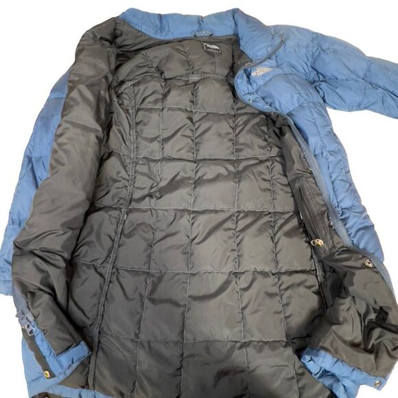 The North Face Down Puffer Jacket Women Blue Long Quilted Parka Small FLAWED - Picture 14 of 16